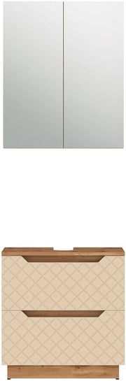 Set di mobili da bagno Lotta, Rovere/grigio con struttura in piastrelle, 2 parti