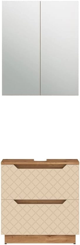 Set di mobili da bagno Lotta, Rovere/grigio con struttura in piastrelle, 2 parti