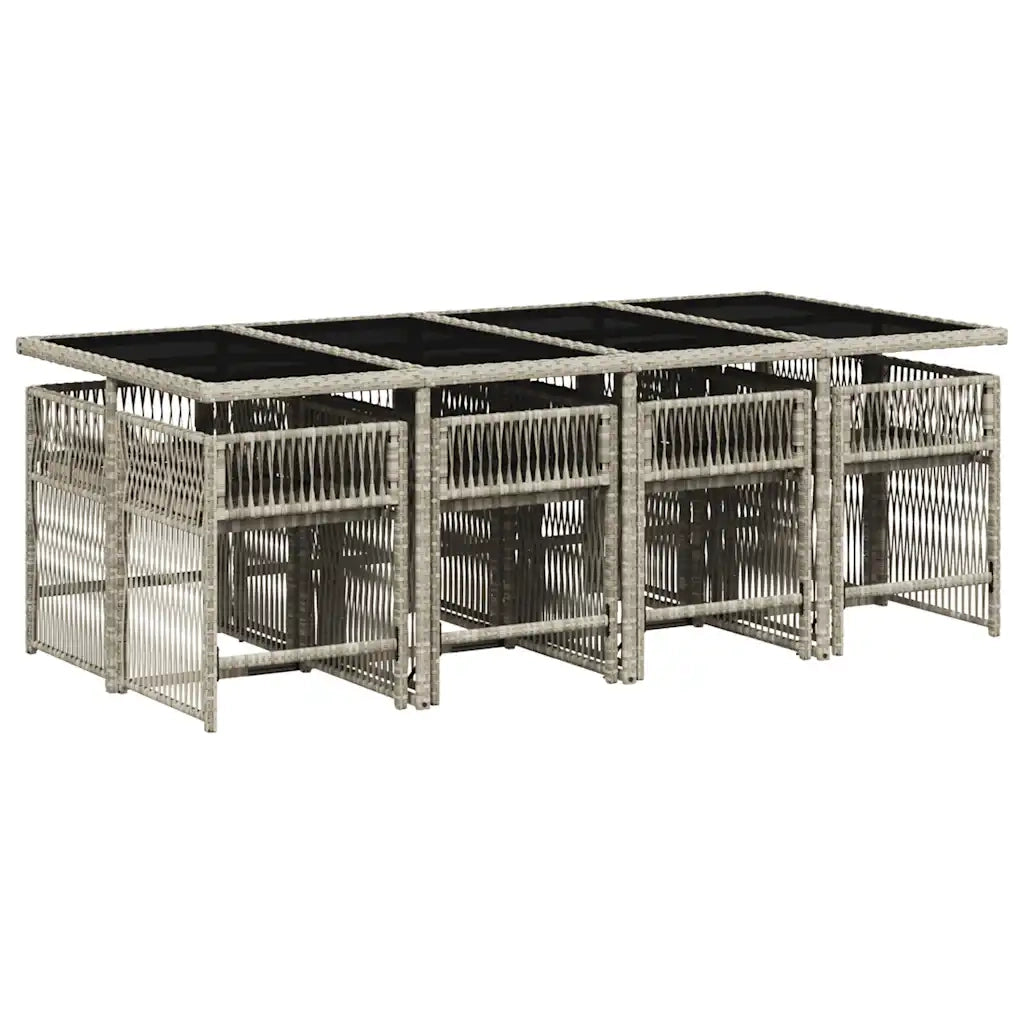 Set Pranzo da Giardino 9pz con Cuscini Grigio Chiaro Polyrattan