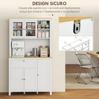 Dispensa Cucina con Cassetti, Ripiani Aperti e Scaffali Regolabili in Legno, 100x40x180 cm, Bianco
