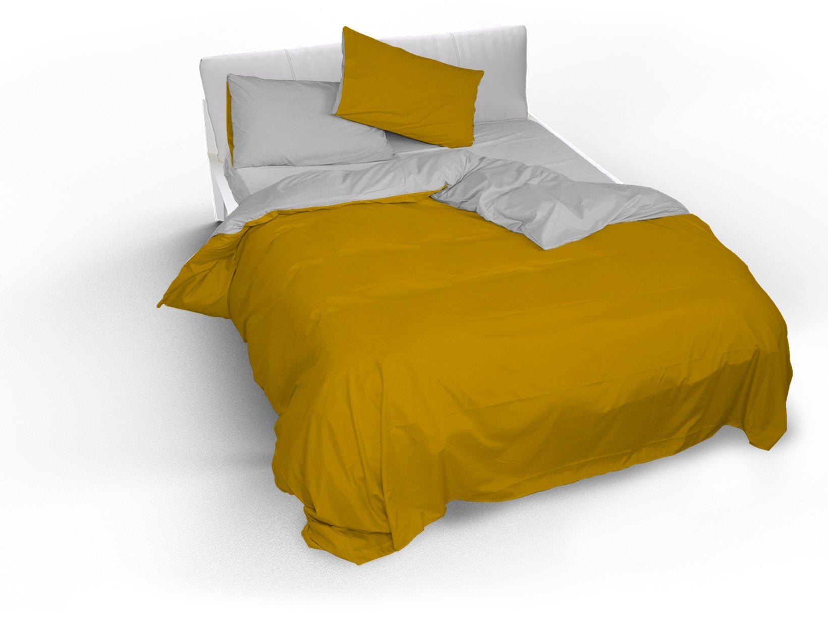 Copripiumino Singolo con Sacco e Federe Doubleface Senape/Grigio Chiaro