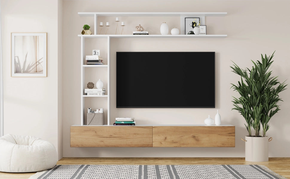 Cassettiera TV bianca e rovere in truciolare lunghezza 180 cm