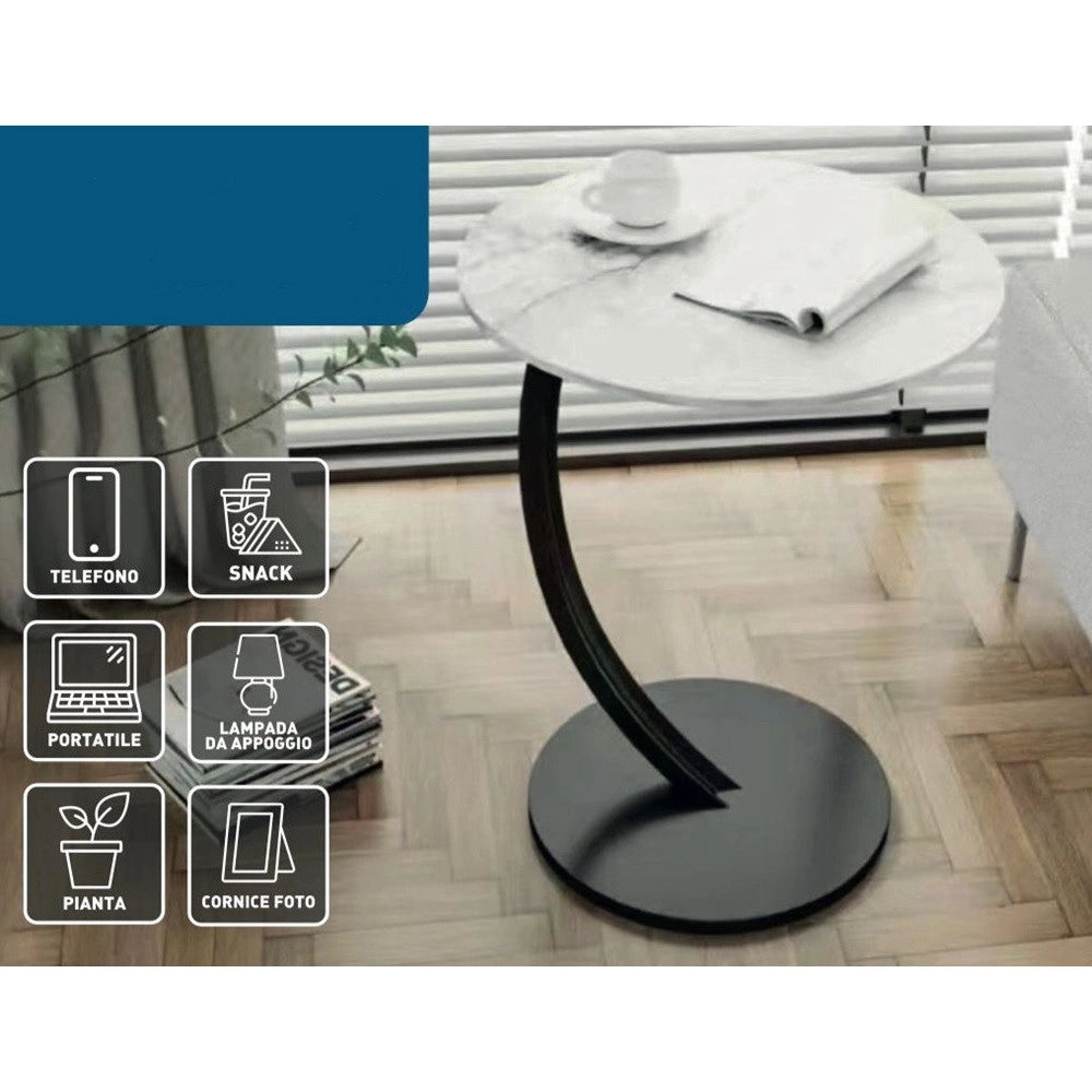 Trade Shop - Tavolino Laterale A Forma Di C Moderno Elegante Per Soggiorno Salotto Divano Camera - Bianco E Nero