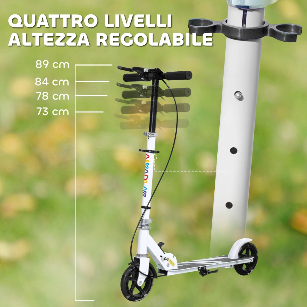 Monopattino per Bambini 3-8 Anni con Ruote Luminose Impugnatura Regolabile e Freno Posteriore Bianco