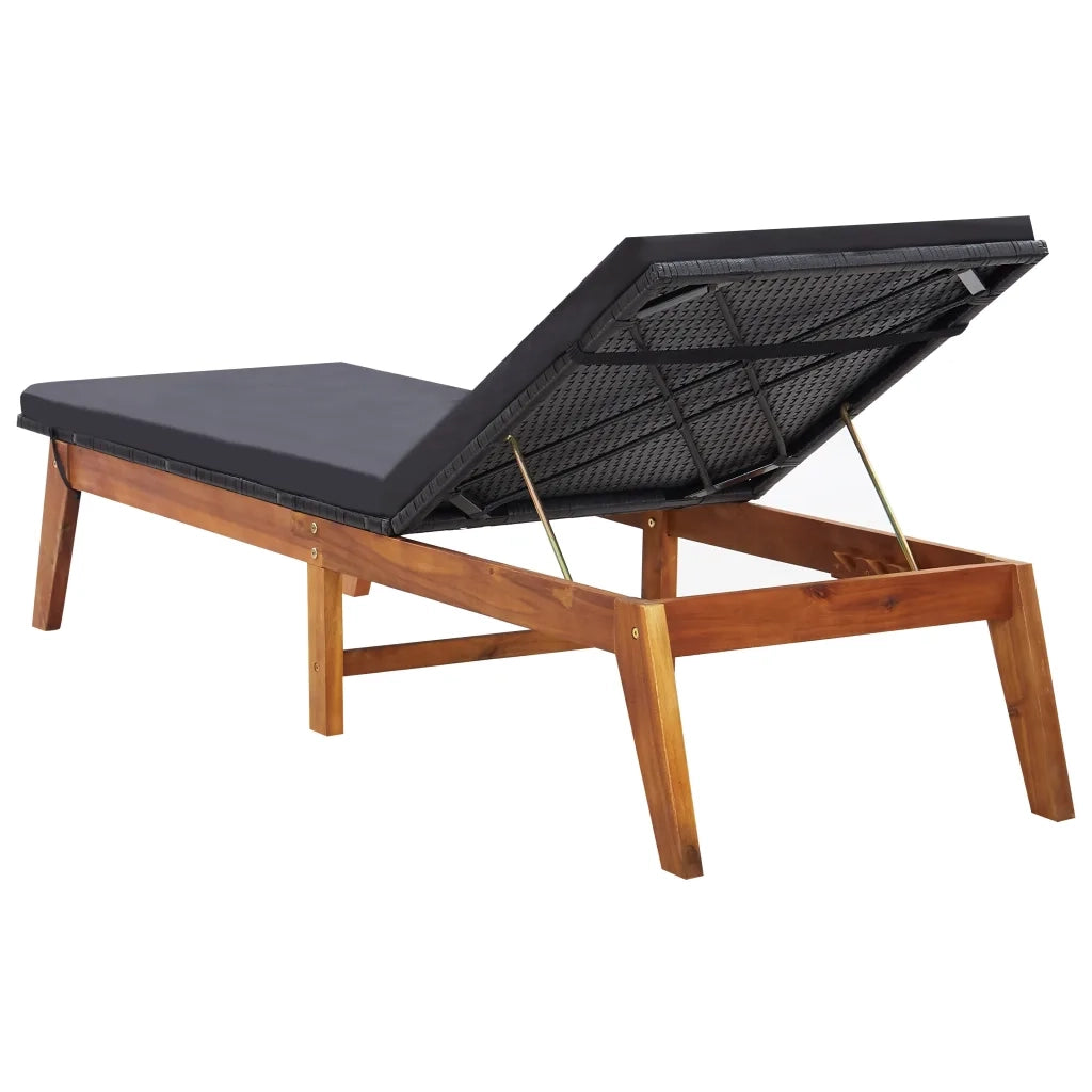 Sdraio con Cuscino in Polyrattan e Legno Massello di Acacia 45990