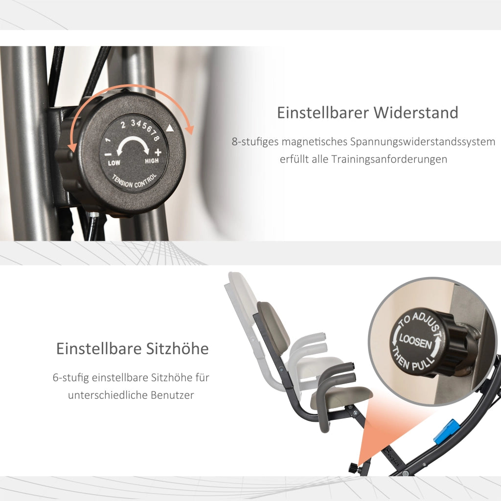 Bicicletta ellittica trainer 2 in 1 con display LCD e resistenza magnetica ¨C Zephmum ¨C Grigio, Pieghevole, 8 livelli