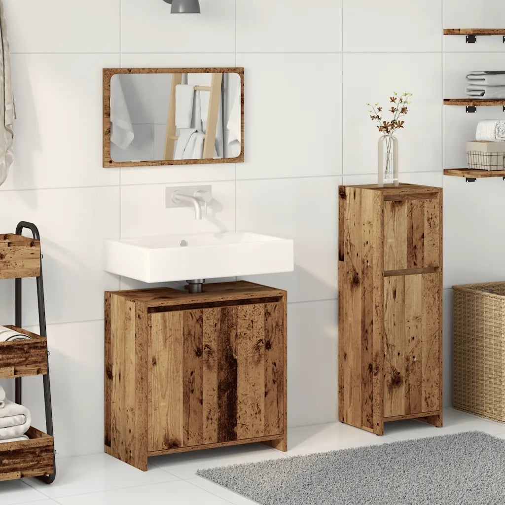 Set Mobili da Bagno 3 pz Legno Antico in Legno Multistrato