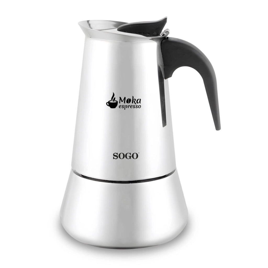Caffettiera moka 6 tazze in acciaio inox per induzione gas e vetroceramica, manico ergonomico per espresso - Sogo
