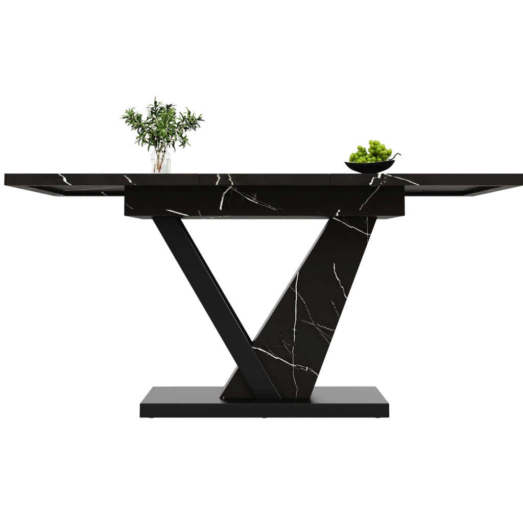 Tavolo da pranzo allungabile 120x75x75.5 cm; design telescopico con piano marmorizzato; MDF e metallo nero