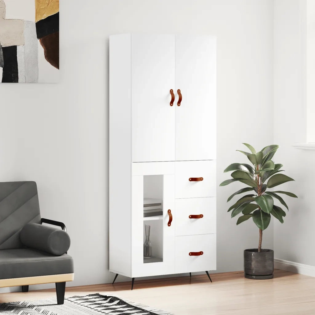 Credenza-Buffet-Armadio da cucina Bianca 69,5x34x180 cm in Legno Multistrato 609858