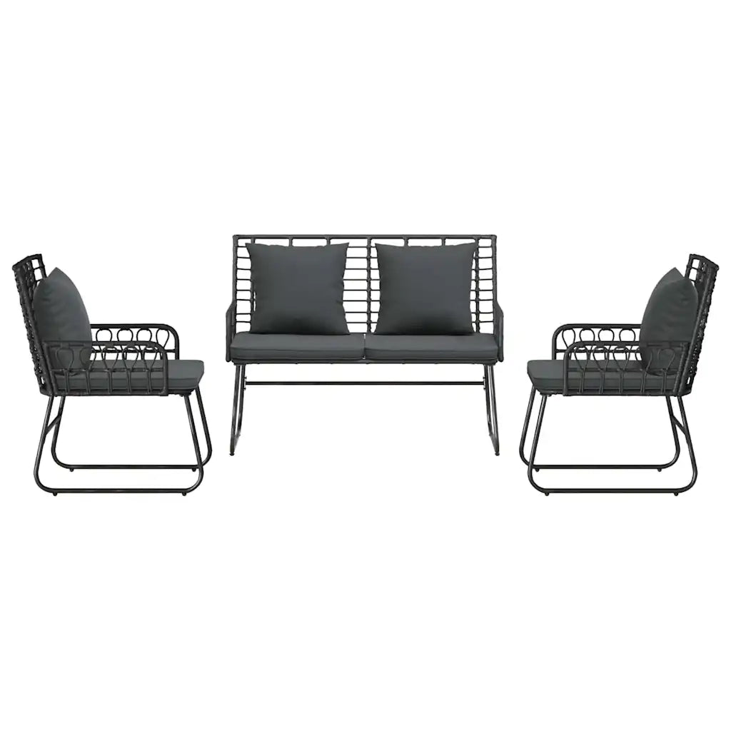 Set da Pranzo per Giardino 3 pcs Nero e antracite polyrattan 42010352