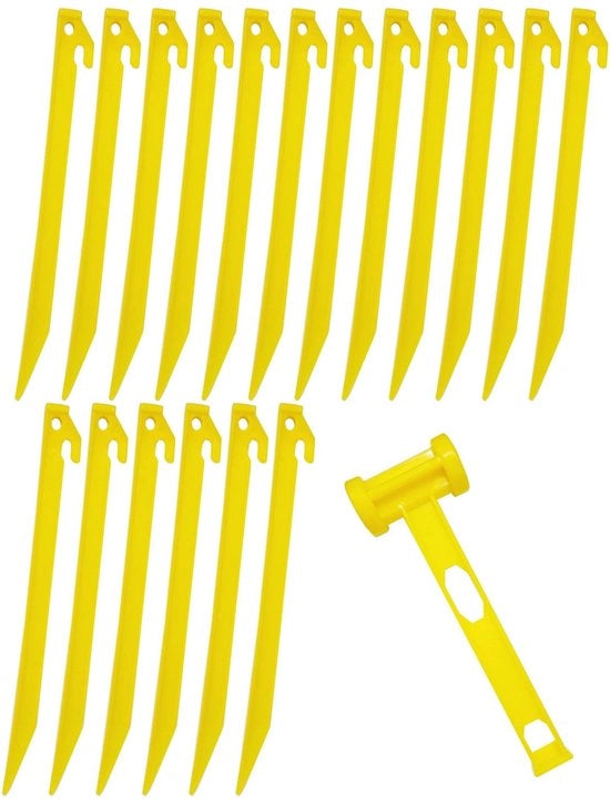 Accessori di Campeggio - Tentharingen 35Cm Extra Lungo - 18-Pack - Haak Antiscivolo - Plastica Duratura - Incluso Martello - Stanghe da Tenda