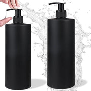Dispensatore automatico di sapone per bagno per shampoo e gel doccia - con set di dispensatore e mat in nero - materiale plastico per cucina e bagno