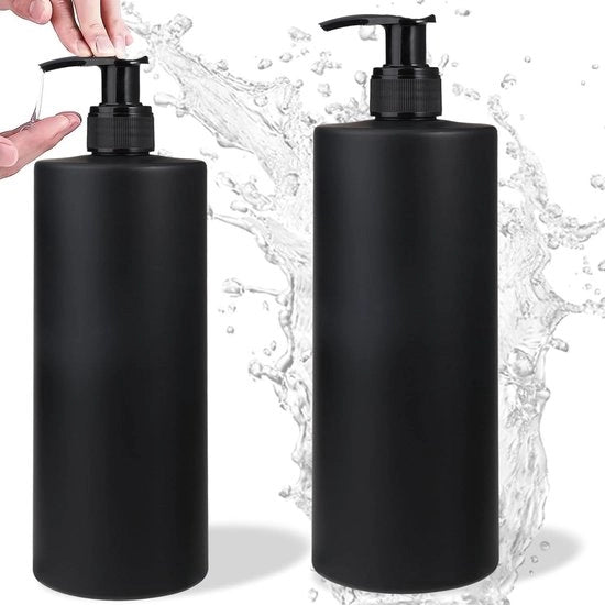 Dispensatore automatico di sapone per bagno per shampoo e gel doccia - con set di dispensatore e mat in nero - materiale plastico per cucina e bagno