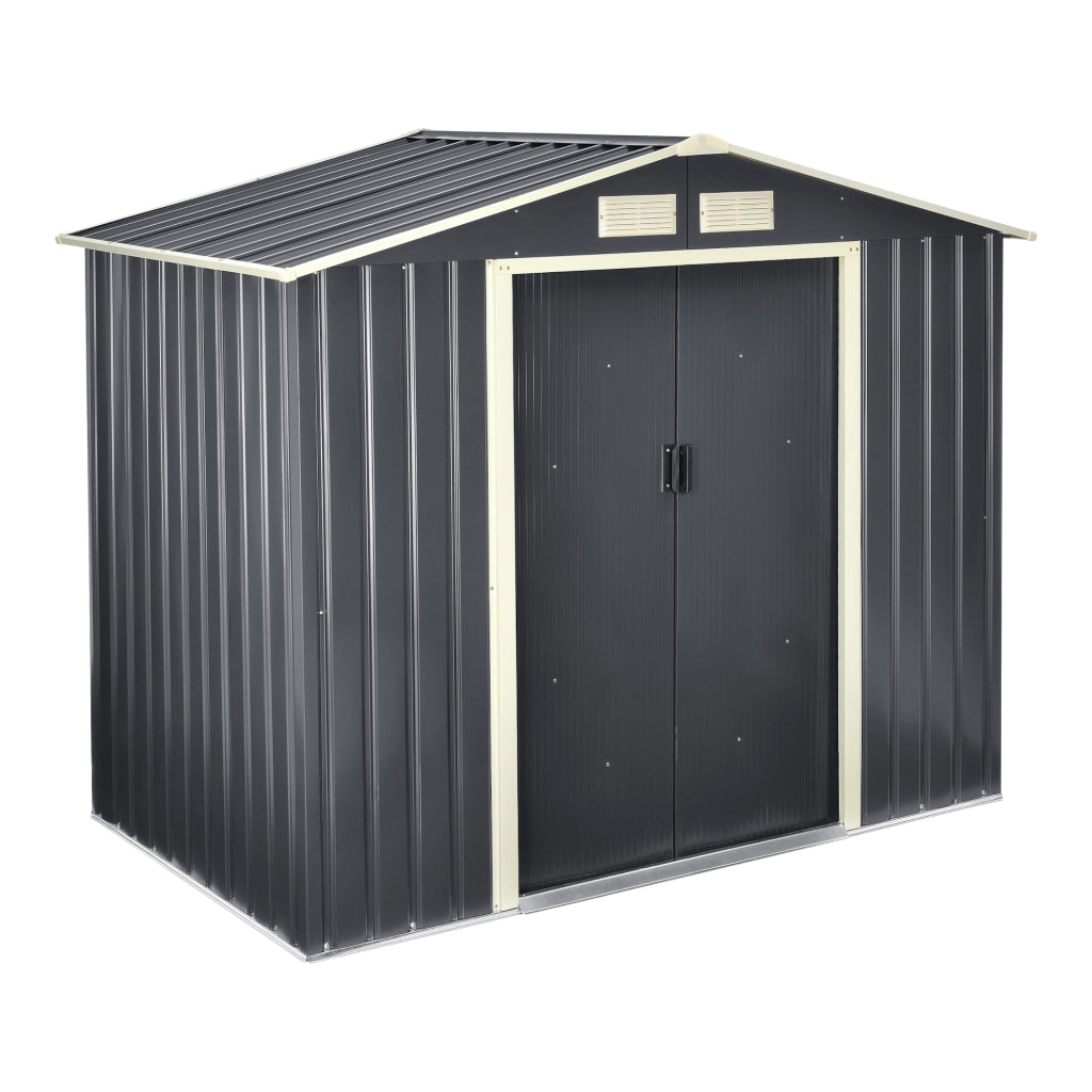 Casetta da Giardino Deposito Attrezzi da Esterno in Lamiera 213x127x185 cm - Grigio Scuro [en.casa]