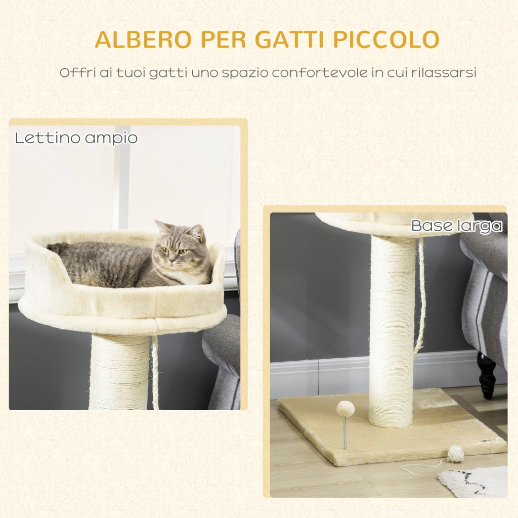 EasyComfort Albero Tiragraffi per Gatti con Lettino e Pallina in Peluche e Palo in Sisal 55x55x83cm Beige