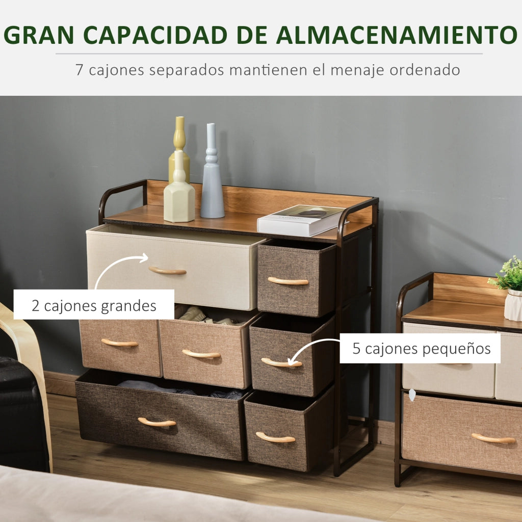 Cassettiera con 7 Cassetti ¨C Zephmum ¨C Legno e Metallo 80x29x78,5 cm