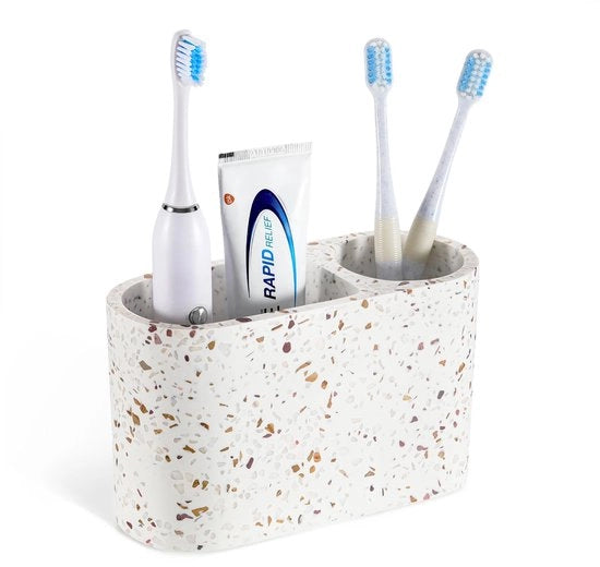 Sostegno per spazzola da denti, 2 alloggiamenti Sostegno per spazzola da denti e dentifricio per bagno, Supporto per spazzola da denti in resina, Stazione per spazzola da denti elettrica per cucina, Accessori da bagno, Terrazzo