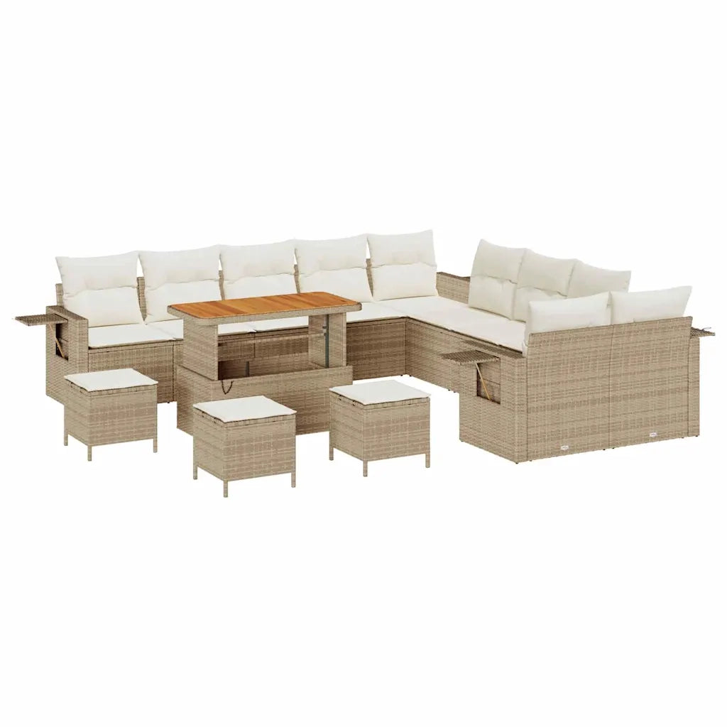 Set Divano da Giardino con cuscino 14 pcs Beige polyrattan