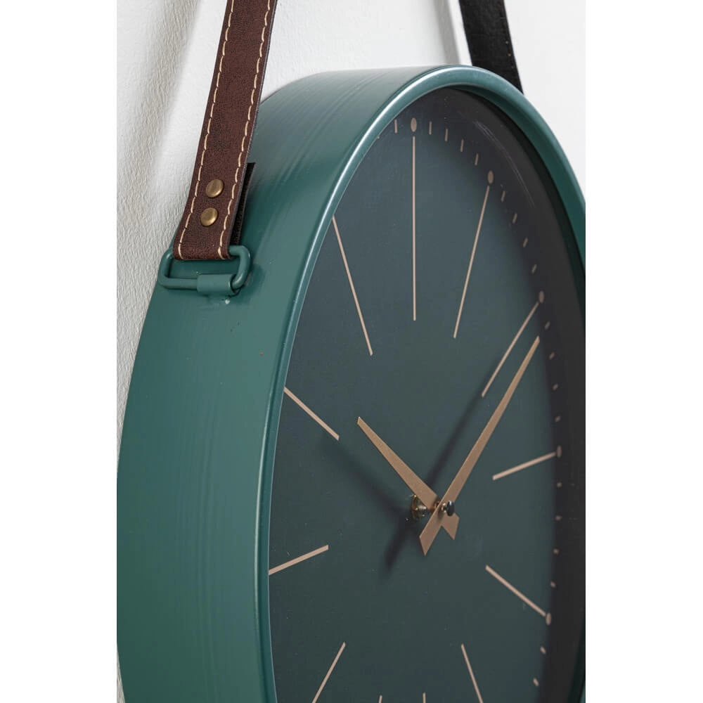 Orologio da Parete Rotondo Nero con Cinghia in Pelle Dorato - SIL