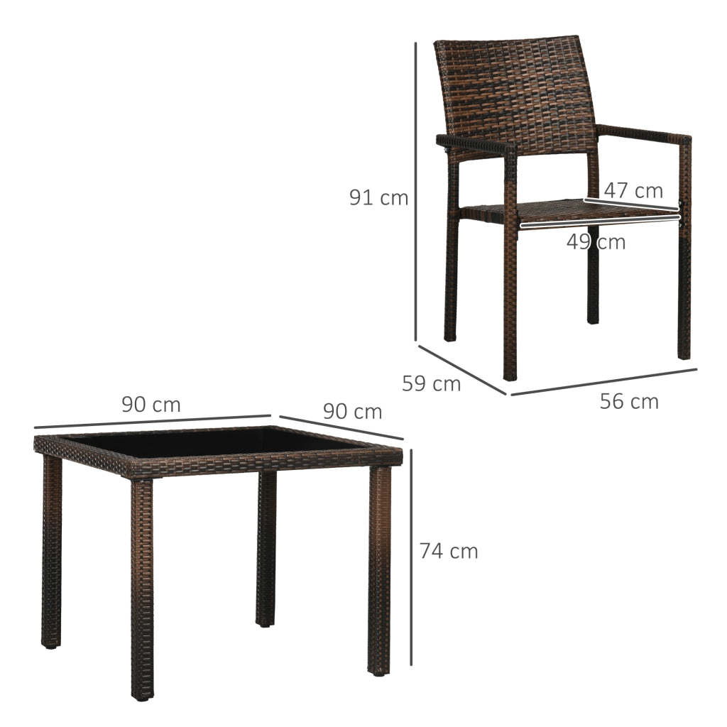 EasyComfort Set da Esterni in Rattan PE con Tavolo e 4 Sedie con Cuscini, Marrone