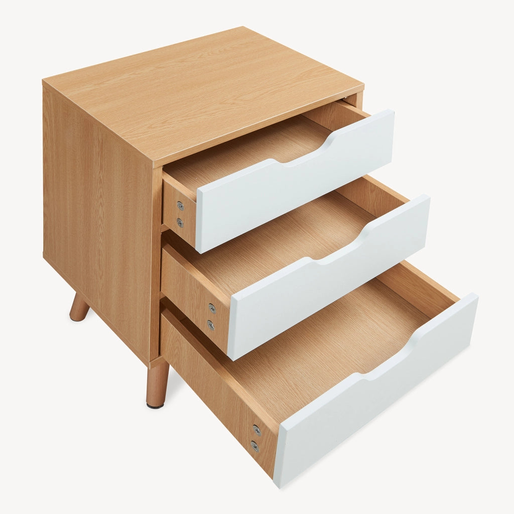 Comodino Bordkak con 3 Cassetti 55 x 40 x 30 cm - Effetto Rovere / Bianco [en.casa]