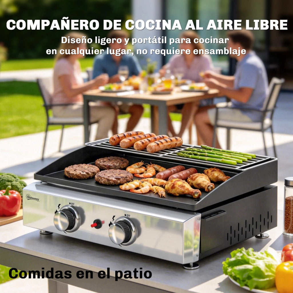 Barbecue a Gas 2 Bruciatori 5 kW Portatile con Griglia e Raccolta Grasso ¨C zephmum ¨C Nero