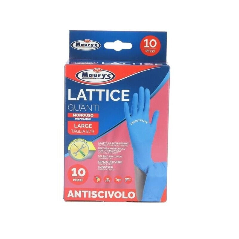 MAURY'S GUANTI IN LATTICE DA LAVORO ANTISCIVOLO CONFEZIONE DA 10PZ TG L
