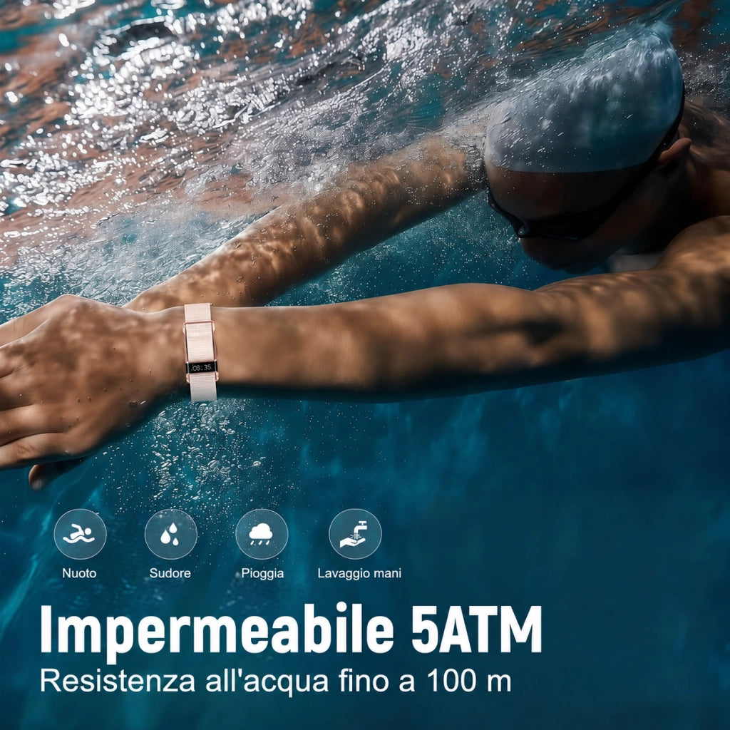 Smartwatch Orologio connesso con display nascosto; monitoraggio 24 ore su 24 della salute: battito cardiaco; HRV; SpO2 e sonno; 2 braccialetti; app gratuita per iOS e Android - rosa