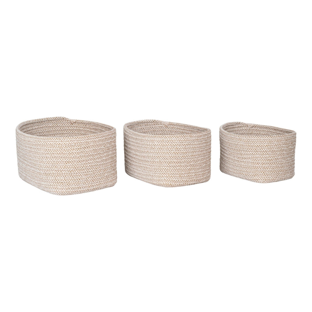 Set di 3 Cesti Portaoggetti Cadima, Beige, Cotone, 17x12x11 cm