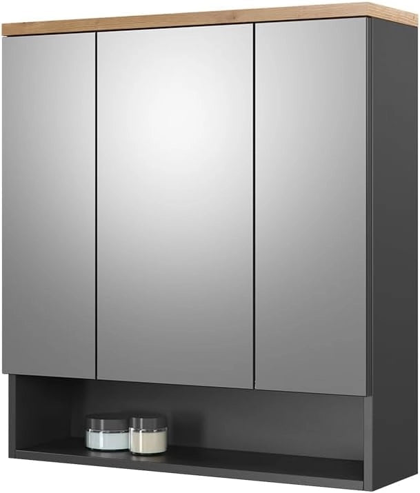 Specchio contenitore bagno Eden, Antracite, 70 x 77.5 cm, per montaggio a parete con suddivisione interna variabile
