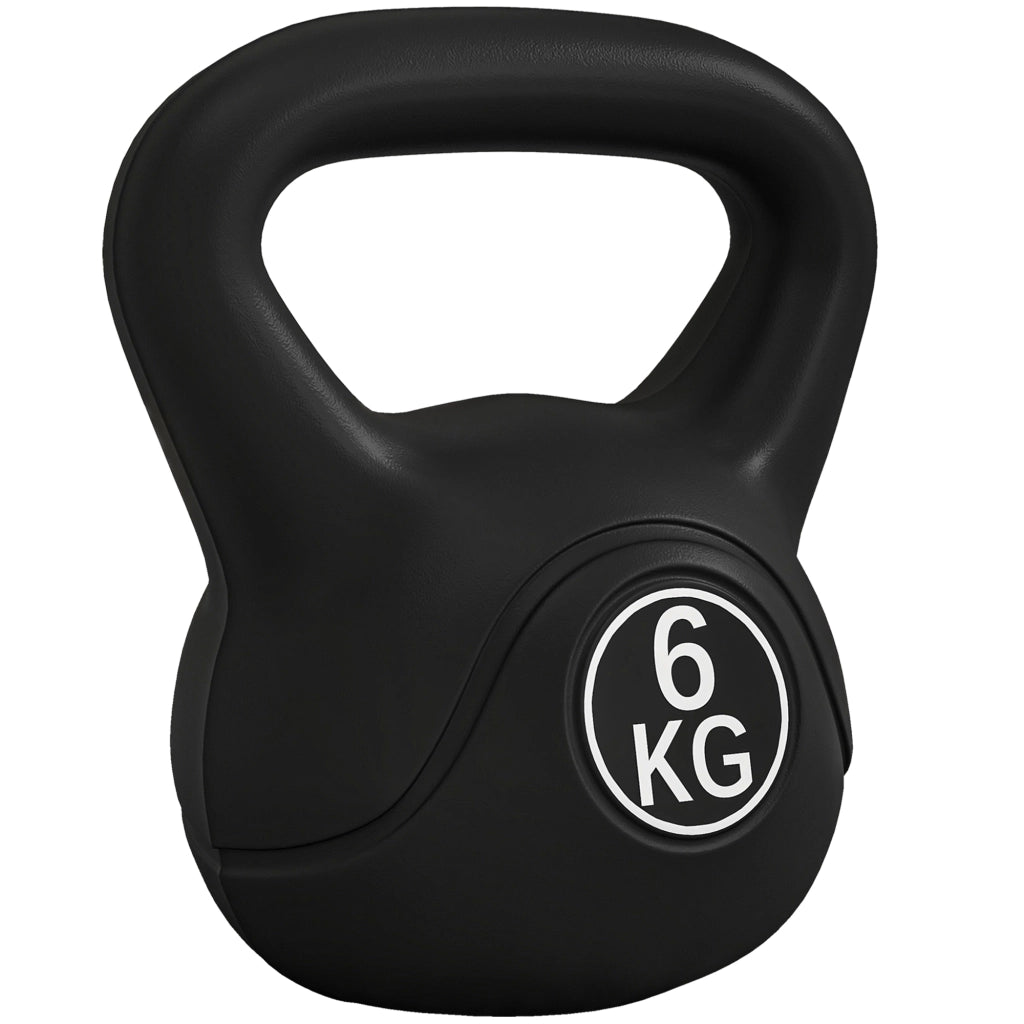Kettlebell 6 kg ¨C zephmum ¨C Plastica e Sabbia con Base Piatta, 20x13x22 cm, Nero
