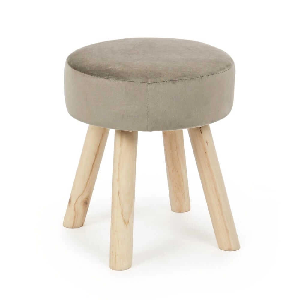 Set di 2 Sgabelli Rotondi in Velluto con Gambe in Legno - MIREILLE