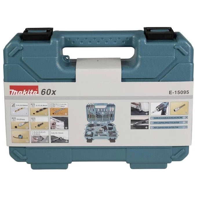 Makita E-15095 Set di punte e cacciaviti 60 pezzi Attacco 1-4 pollice Custodia resistente colore Nero
