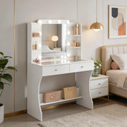 TAVOLO TOELETTA 80 x 135 x 40 cm Bianco in MDF con specchio e LED