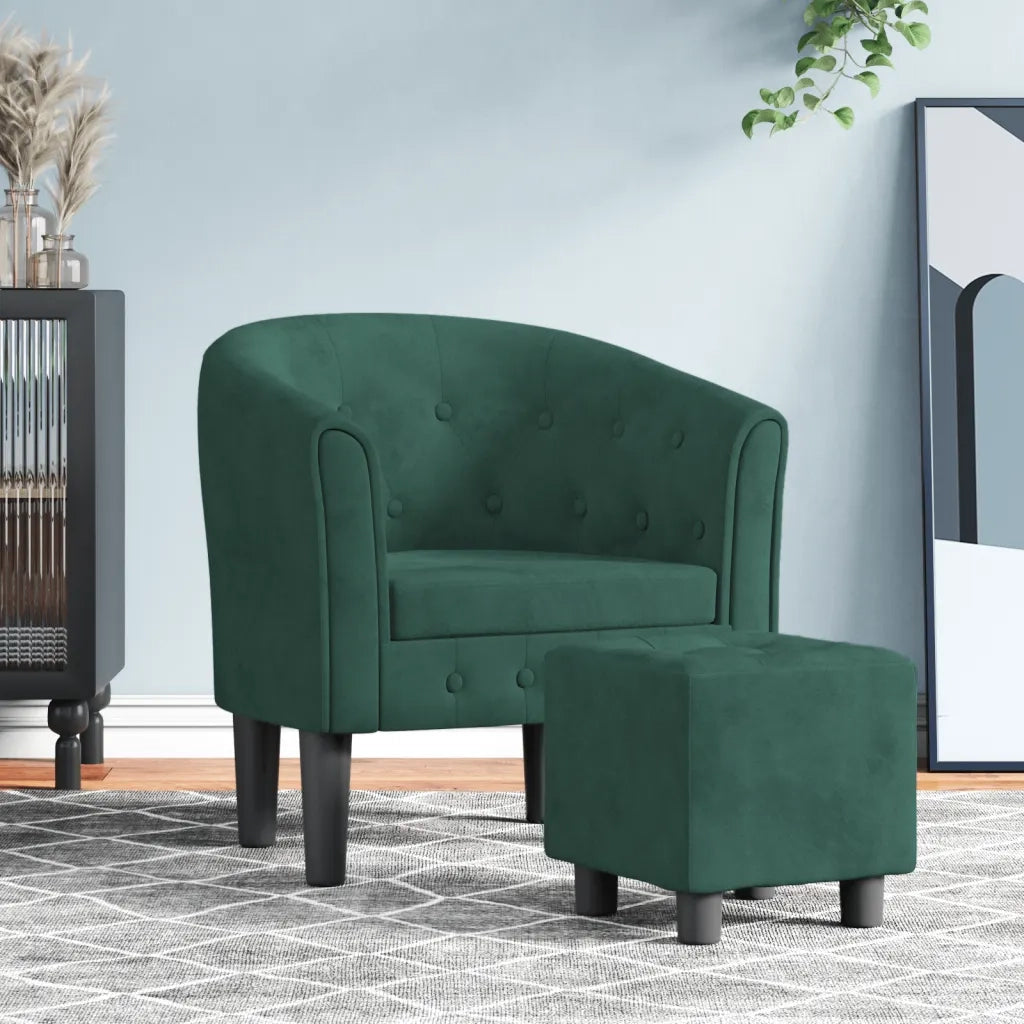 Poltrona | Sedia Relax Cabriolet con Poggiapiedi Verde Scuro in Velluto
