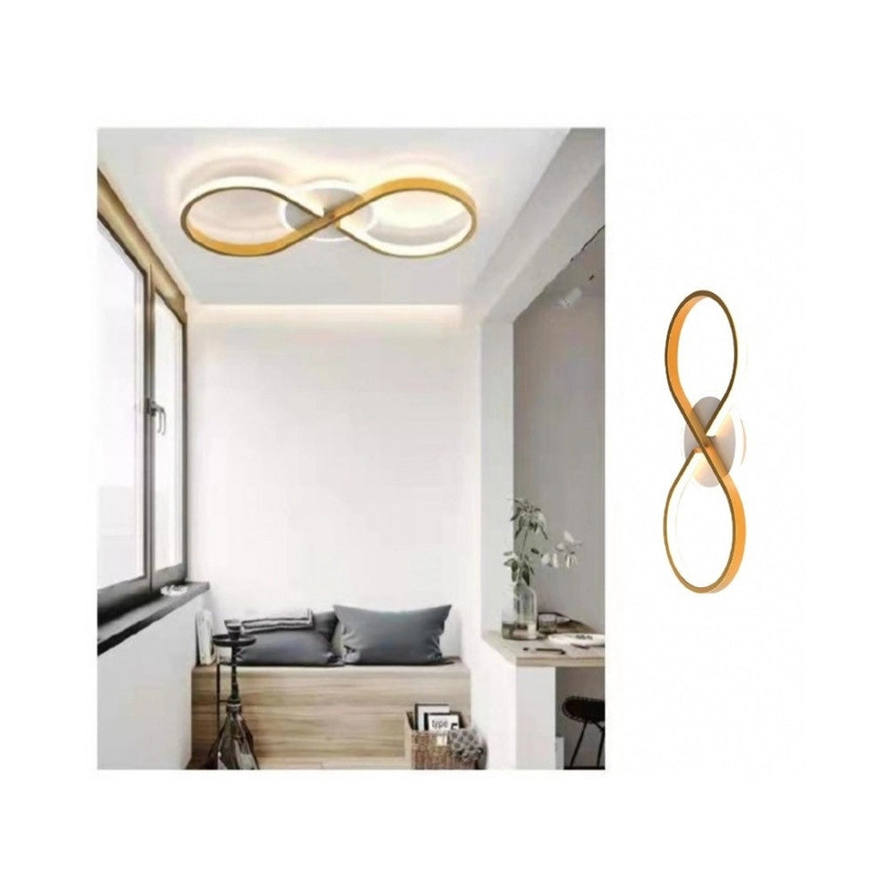 Trade Shop - Plafoniera Moderna Led 22w Intrecciato Forma Infinito Oro Luce Naturale 4000k 71316 -