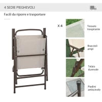 6 pz Set Mobili da Giardino in Tubi d'Acciaio,   Tavolo da Giardino con Sedie e Ombrellone, Crema