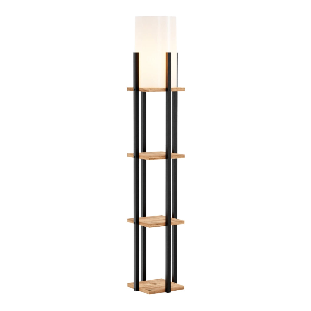 Lampada a Mobiletto Stourbridge Paralume Cilindrico Scaffale Nero / Effetto Rovere - lux.pro