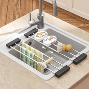 Organizzatore multifunzionale per contenitore da stoviglie - Supporto estensibile per asciugamano in acciaio inossidabile - Adatto per accessori da cucina e accessori per asciugatura