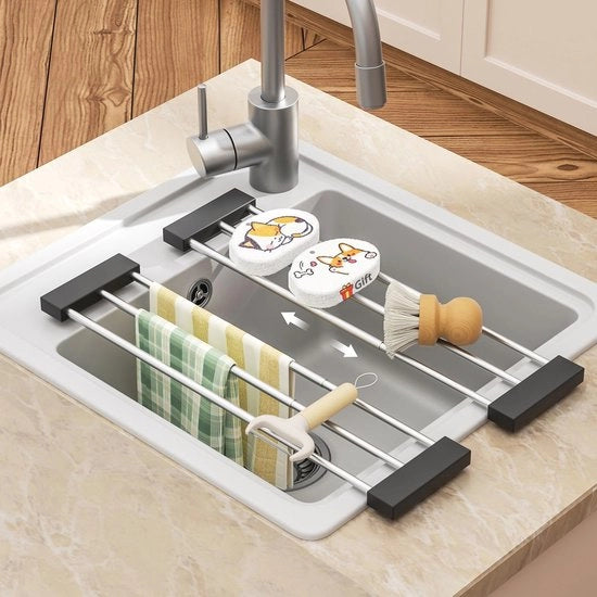 Organizzatore multifunzionale per contenitore da stoviglie - Supporto estensibile per asciugamano in acciaio inossidabile - Adatto per accessori da cucina e accessori per asciugatura