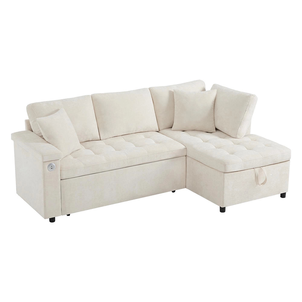 Divano angolare moderno - Xylo - Letto convertibile, USB, beige