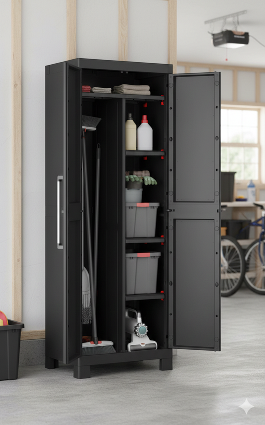 Armadio in Resina 4 Ripiani 65x45x182 cm Keter Detroit Portascope Nero