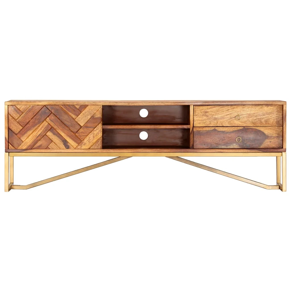 Mobile porta TV multimediale mensola per TV credenza per TV per sala da pranzo soggiorno camera da letto 140 x 30 x 45 cm legno massello di sheesham marrone 02_0025914