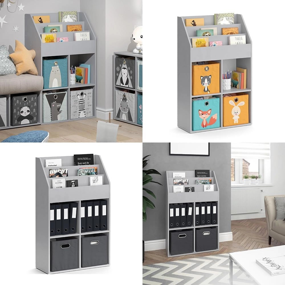 Libreria bambini Luigi, Grigio, 72 x 114.2 cm, combinabile per riporre giocattoli e libri