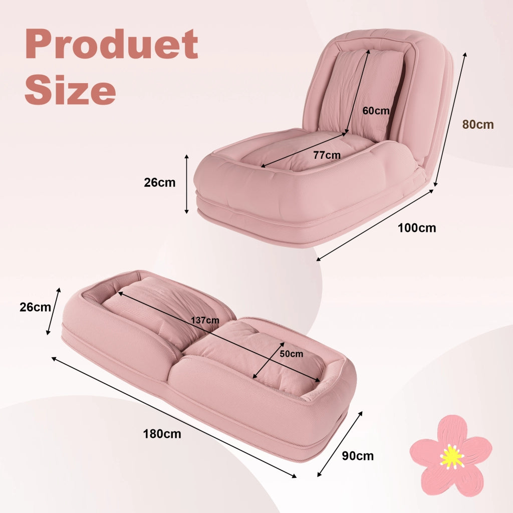 DIVANO LETTO Pieghevole Ergonomico Rosa in Tessuto e Metallo