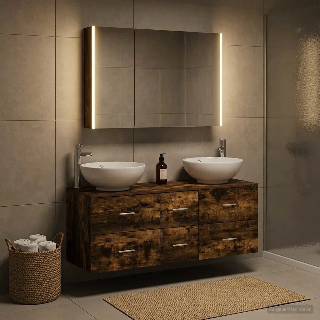Set di mobili per il bagno 4 pcs Rovere Fumo 3406987