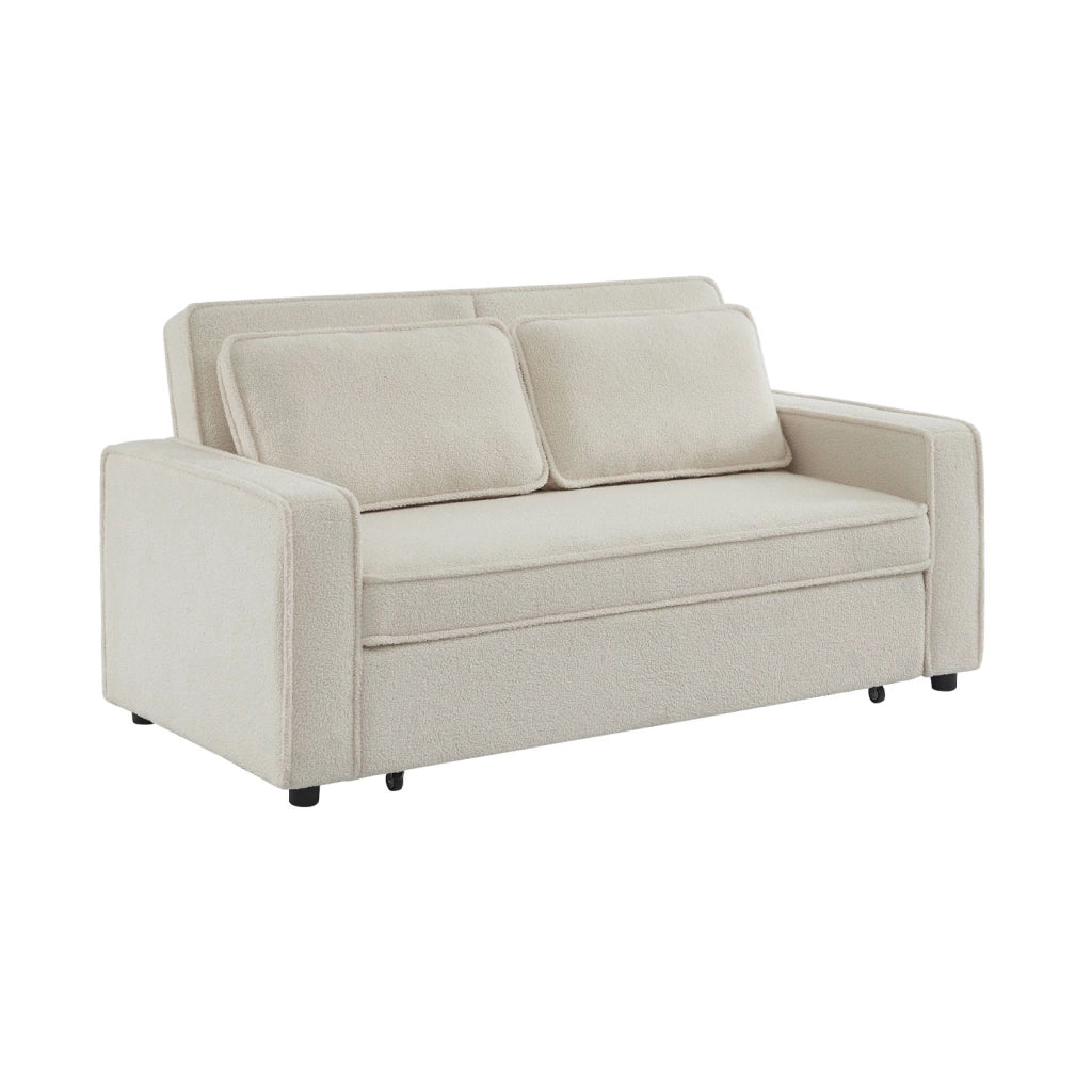 Divano letto bouclé, 3 posti, crema