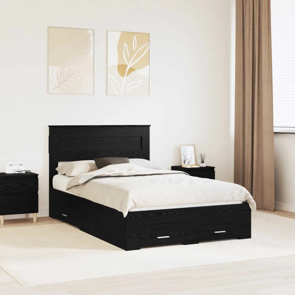 Struttura del letto Rovere Nero 135 x 190 cm Legno multistrato