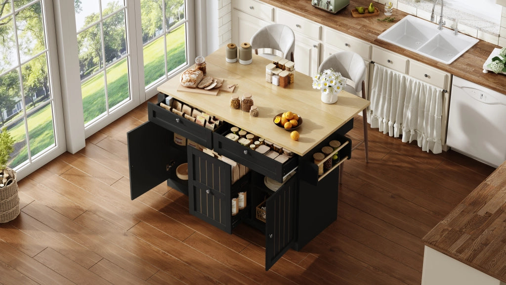 Carrello da cucina con piano ribaltabile 2 cassetti verticali vani laterali e ruote bloccabili per cucina in MDF nero
